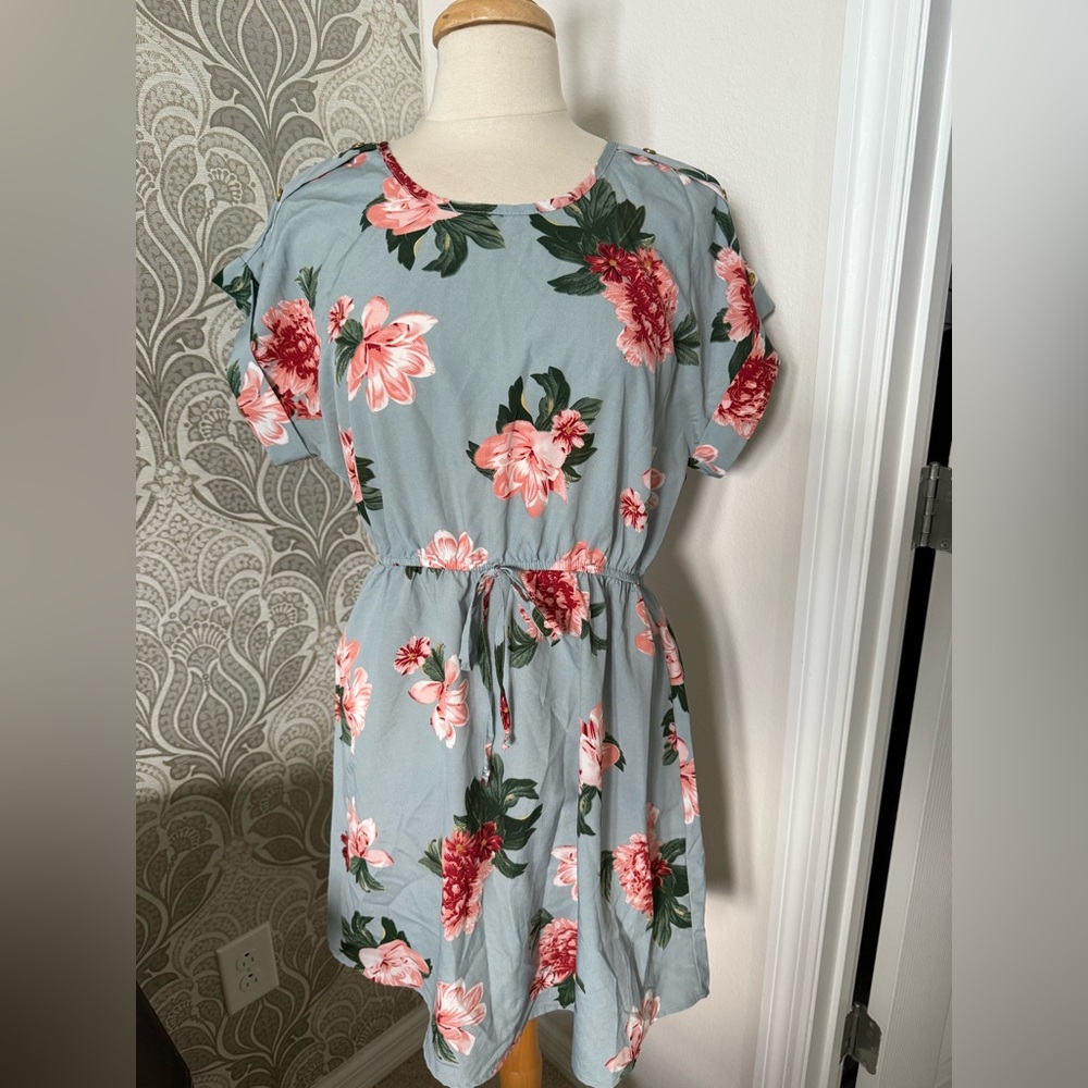 Floral Print Dress with Drawstring Waist